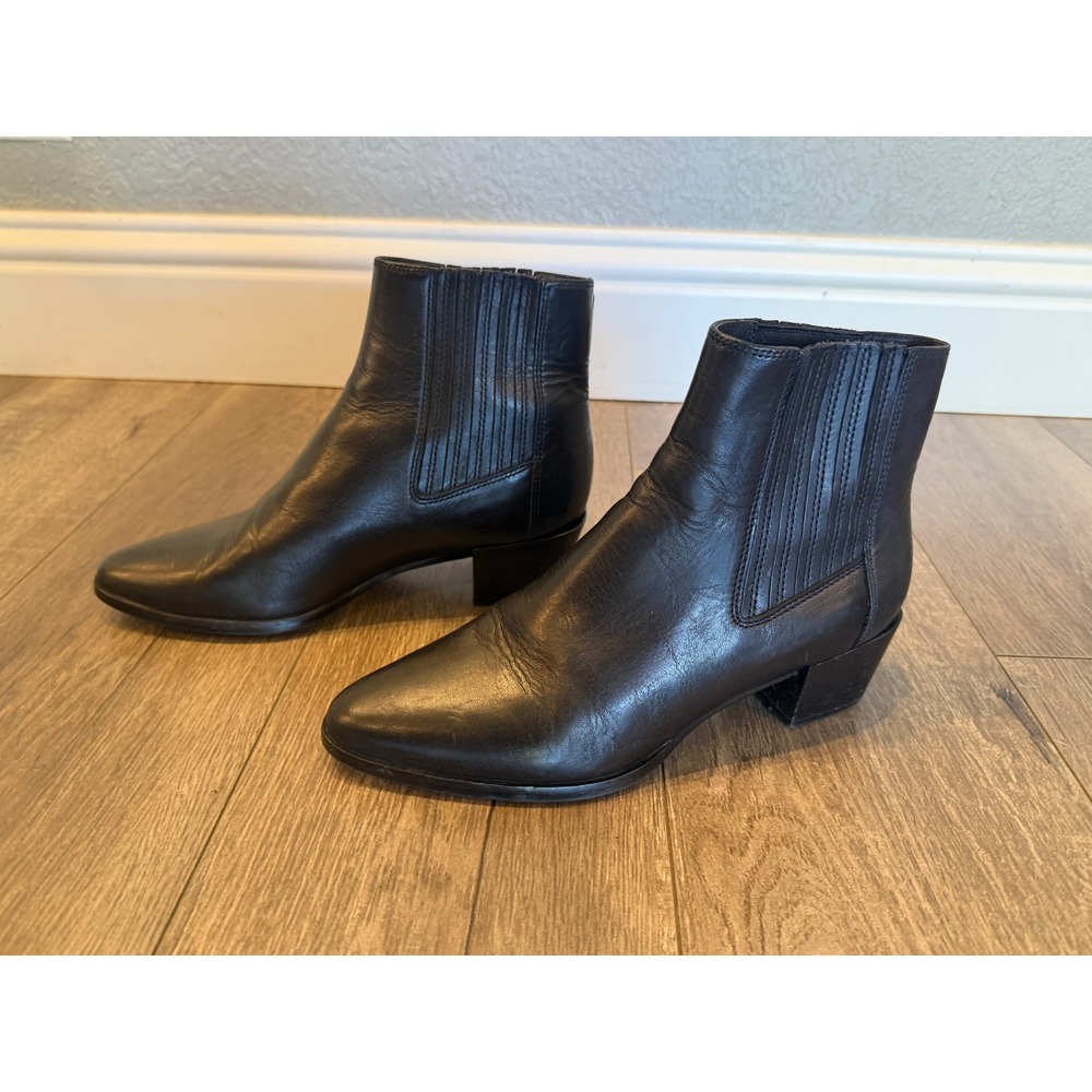 Rag & Bone Walker‎ Chelsea Boots Black Leather Pointed Toe Block Heel Size 36.5